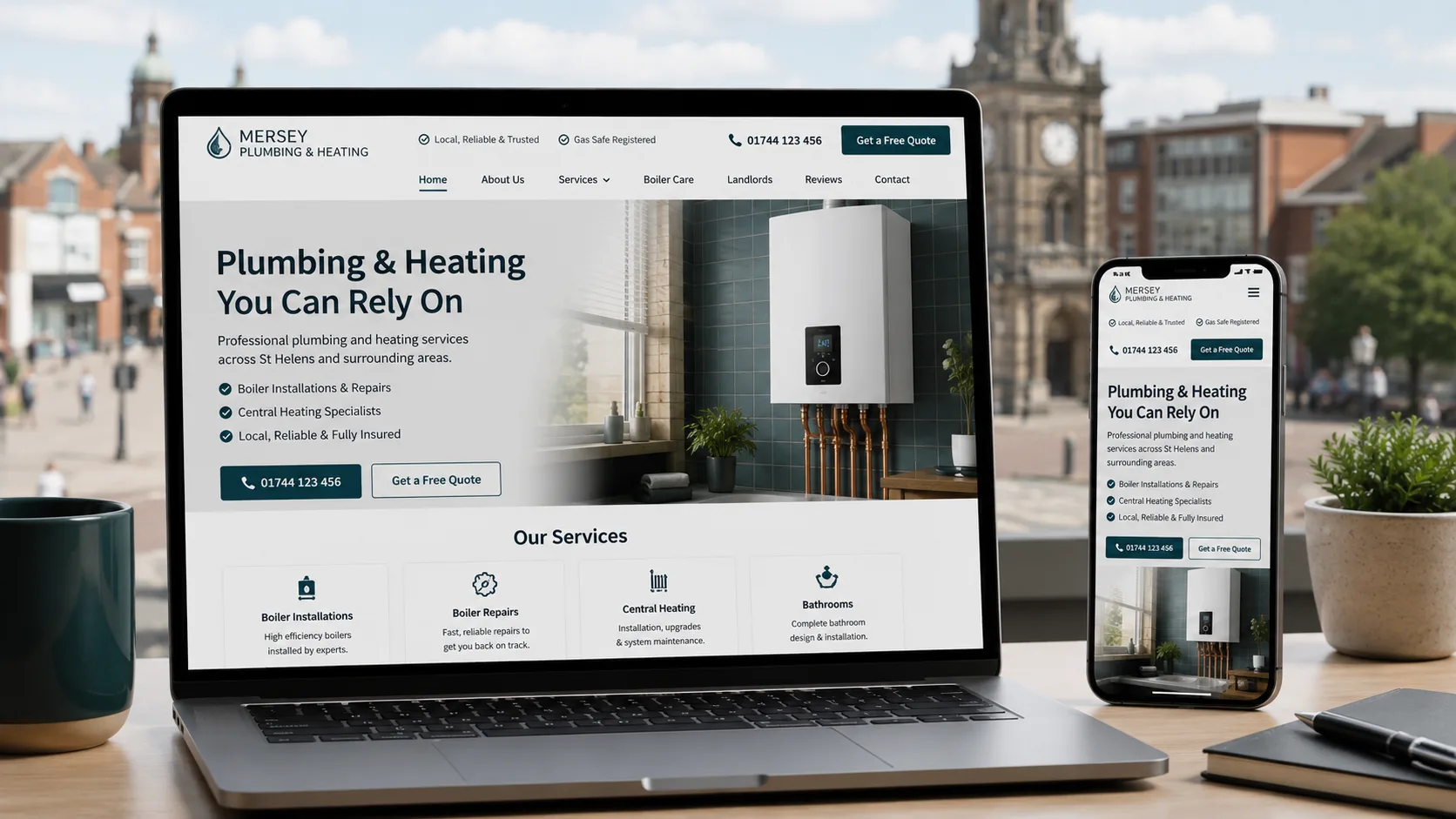 Web design for a St Helens business displayed on desktop and mobile