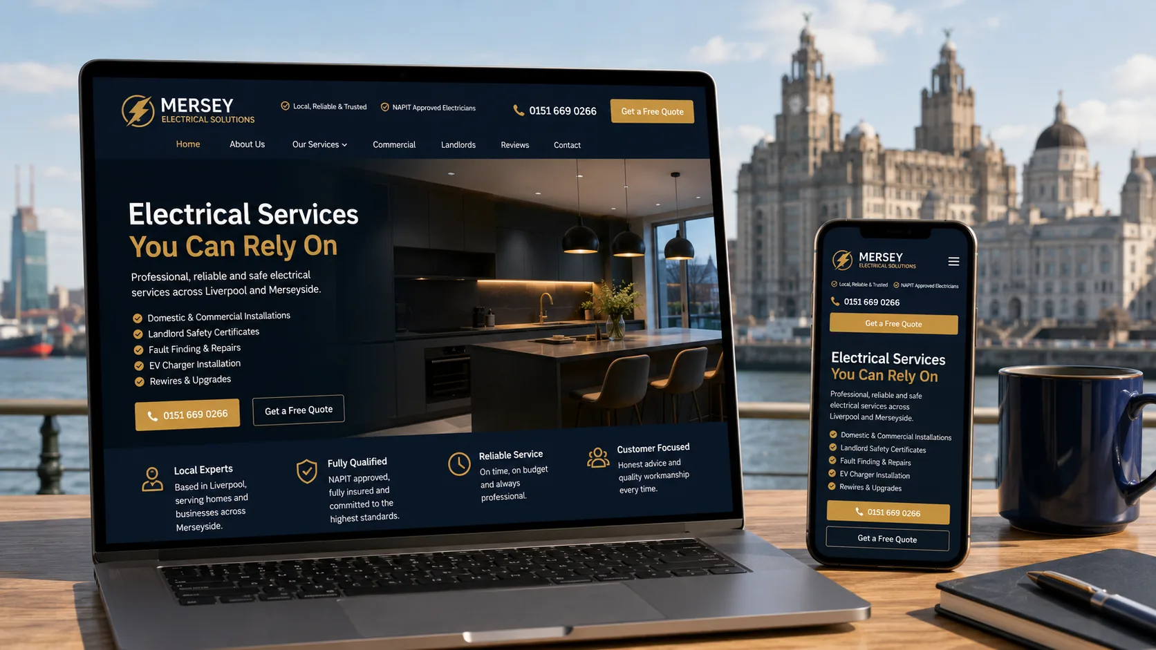 A web designer working on a local business website in Merseyside