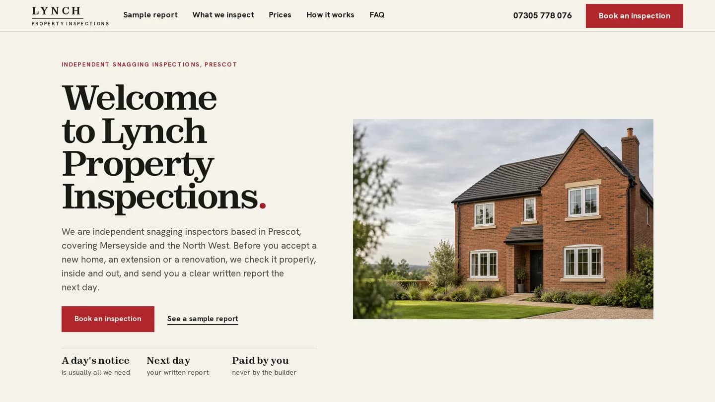 The Lynch Property Inspections homepage