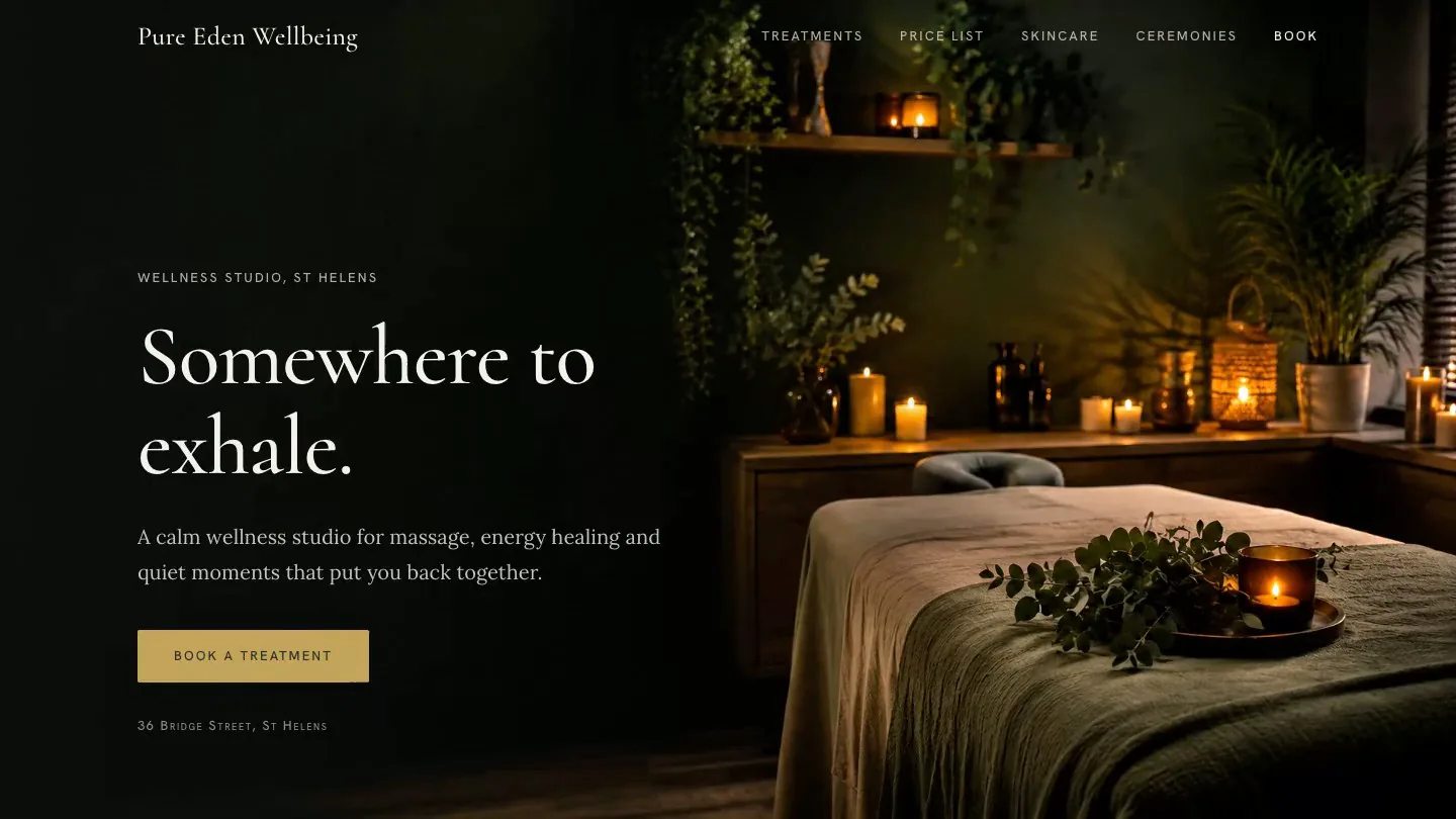 The Pure Eden Wellbeing homepage