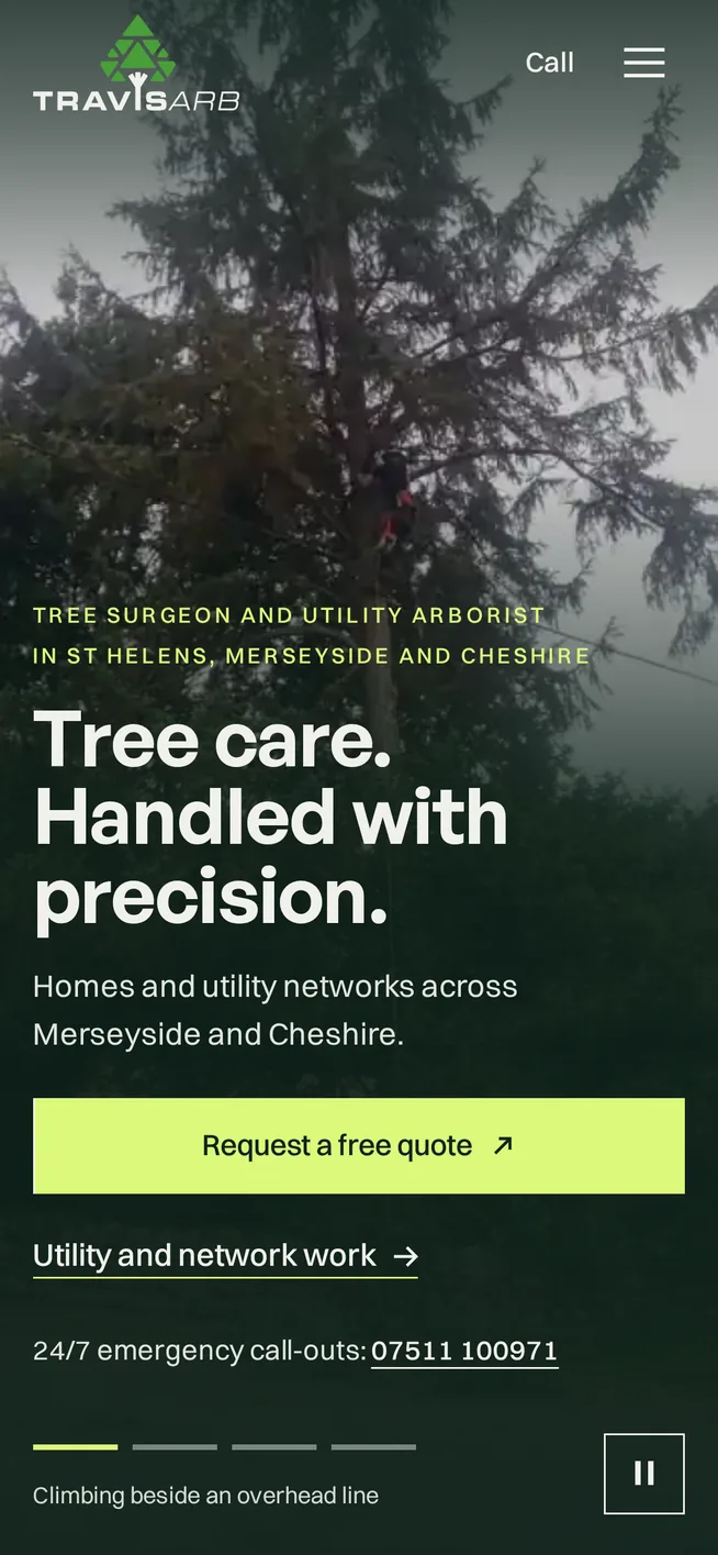 The Travis Arb homepage on a phone