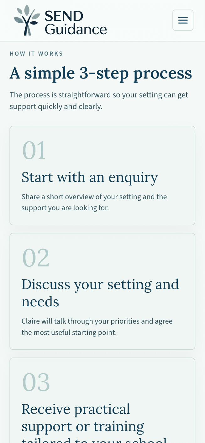 SEND Guidance website on a mobile phone